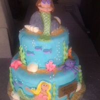 Mermaid Cake Everythings made out of MMF except the sea shells are white chocolate and sand is graham cracker crumbs