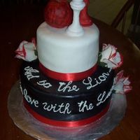 Twilight Cake Cake based on the twilight books, the quote reads "And so the Lion.. Fell in Love with the Lamb" the chess pieces are gumpaste...