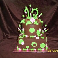 Chocolate Cake And Icing Lime green, and pink the number 12 of fondant and circles