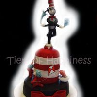 Cat In The Hat choc mud with cookies and cream filling.covered in fondant. modelling paste figures of cat in hat, thing 1 and thing 2 and fish in teapot