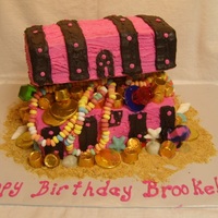 Treasure Chest Cake For Her Pink and Black for a young girl's pirate themed birthday.