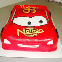 Lightning Mcqueen 3D Lightning McQueen cake iced and decorated in buttercream.