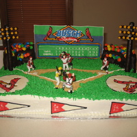 St. Louis Cardinals Birthday Cake All is edible on this cake except for the players. buttercream, colorflow, fondant, graham cracker crumbs, and rice krispie treats. My 6...