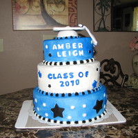 Graduation Cake White cake w/ BC fronsting & Fondant accents. Cakes & stars were sprayed blue w/ Wilton spray on color. (thank you to cake_bliss...