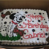 Dalmation B-Day Cake YEAH! My first paid cake and the customer loved it! BC icing with CF doggie bones. I still have alot of practicing to do but this cake was...