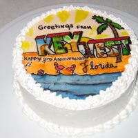 Key West Fondant painted picture hand painted with gel food coloring / whipped cream frosting