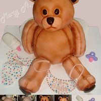 Angelbear Used 3d ball pan for head and metal mixing bowl & 2x8x8's for body.limbs are rice crispies.Dowl in the middle.crumb coat &...