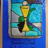 Stained Glass Communion Cake this was my first try at stained glass and with the help of my fellow cake decorator, Jaye, it was a blast. We piped the outline on the...