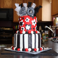 40Th Birthday This cake was pretty plain - top tier was chocolate and bottom was white. All fondant with fondant accents. The 40 on top was chocolate...