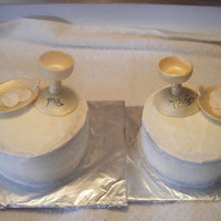 First Communion Cakes white cake with white frosting. Fondant features