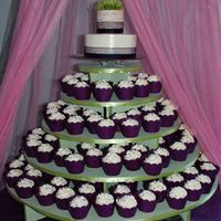 Purple Cupcake Tower Coconut cupcakes with IMBC that I made for my wedding. Surprisingly it wasn't stressful! :-) The very top tier is made out of rice...
