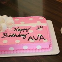 Minnie Mouse Theme Pink (Rose Wilton color) buttercream iced cakes. Fondant bows and dots. Black writing was done with black piping gel. (I don't think I...