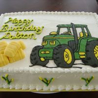 Tractor Birthday John Deere FBCT, fondant hay bales (from a playdough mold), whipped buttercream finish