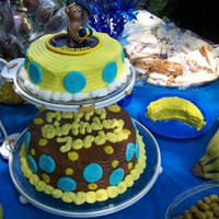Monkey Birthday Cake for my son's 1st birthday I did a monkey theme since we have called him monkey from day one lol, all 3 cakes are banana cream cake (...