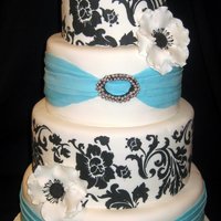 Elegant 50Th Birthday Cake RI stencil, fondant/gumpaste accents, silver dragees.