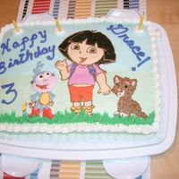 Dora The Explorer, Boots, And Jaguar Birthday A fbct of Dora the Explorer, Boots the monkey, and Jaguar for a 3 year old birthday. The cake is vanilla with strawberry filling. All...
