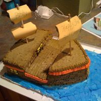 Pirate Ship Cake I had so much doing this!! Carved WASC cake with buttercream icing. I did had some candy clay accents later. I had much inspiration from...