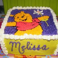 Winnie The Pooh Birthday Cake Vanilla cake, filling with buttercream & smashed fresh strawberries, buttercream frosting. Used edible rice paper to trace Pooh with...