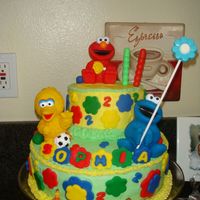 Sesame Street First time doing a cake! Buttercream icing with fondant accents.