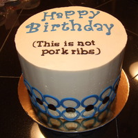 Jeff's Birthday Cake 8' round butter cream cake with fondant accents. The pork ribs is a family joke.