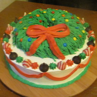 Christmas Wreath A 3-layer chocolate cake (3rd layer was wreath made from top half of bundt pan) with Andes baking chips and walnuts (had trouble with the...