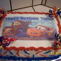 Cars Made this cake for friend's autistic boy. Picked this picture because all others were blurry when made the full page. Cake was whipped...