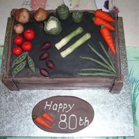 Crate Of Vegetables!! This was for my grandad who at 80 is still enjoying his garden.All veggies are marzipan, had lots of fun with these!!