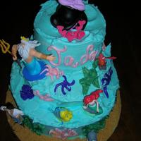 Little Mermaid I made this for my granddaughter's birthday. All buttercream graham cracker sand and iI bought the characters.