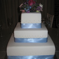 Ribbon Wedding Cake This is my first wedding cake, made for a co-worker. Top is german chocolate w/ pecan filling, middle is white w/ strawberry filling,...