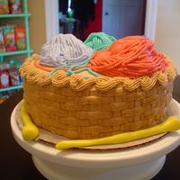 Knitting Basket Cake German chocolate cake with buttercream icing, yarn is buttercream on balls of mmf. Needles are mmf also. Made for my roommate who likes to...