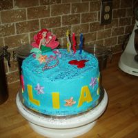 Little Mermaid Gluten Free/Rice Flour Free cake, buttercream icing, sugar starfish and seahorses, gumpaste lobster. It was her very first birthday cake....