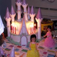 Wilton Castle Cake With Princesses Here is the same cake with candles lit, much better color than the other picture.