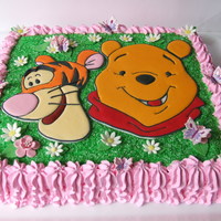 Winnie & Tigger For a little girl in the day of her 2nd birthday ^________^This is an Italian sponge cake (1 layer of vanilla cake and 1 layer of cocoa...