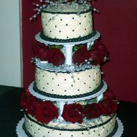 40Th Wedding Anniversary vanilla buttercream with diamond impression. roses and pretty pearl and crystal garland accents.