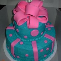Final Cake For Course 3 Iced in BC..bow, stripes and polka dots are fondant.