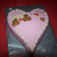 Berry Sweet Heart shaped red velvet filled with cream cheese filling, bears and bees are made from mold.
