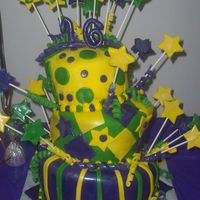 Sweet 16 Mardi Gra This was 1st Topsy-Turvy cake! Also my 1st time using fondant! It was a Mardi Gra party for a Sweet Sixteen Party