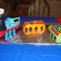 Thomas The Tank Engine I used the 3D cake pan for the main train car and loaf pans for the following 2 train cars. I used a pound cake recipe from this website...