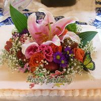 Square Birthday Cake Rectangular sheet cake with garden/butterfly theme.