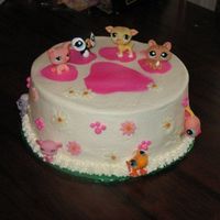 Pet Shop Cake 10" round cake with buttercream icing; airbrushed paw on top with sugar flowers and piped paws on the side.