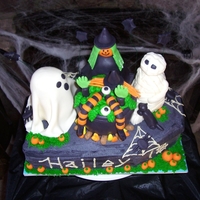 Witch Ghost Mummy Cooking Up Bad Witch Cauldron Witch, mummy, ghost and cauldron rkt with fondant on top of a double layer 9x13 cake; cut 2 corners off to make it into a coffin. Coffin...