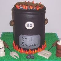 Grill Smoker Ribs This was for someone that smokes ribs and pork, 6 layer cake with icing, covered in fondant. Ribs, charcoal, flames, bottles, utensils are...