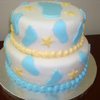 Baby Feet Cake A little 6" and 8" tiered cake for a friend's 2nd baby. Covered in fondant