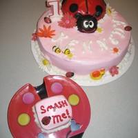 Ladybug Birthday Cake Buttercream icing with fondant decorations including small "smash" cake for 1st birthday. Inspired by Wietske's version in...