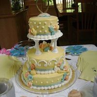 Cake2.jpg Butter cake with raspberry filling. Buttercreme icing and white chocolate cherry flavored seashell/sea animals candy. This was my first...