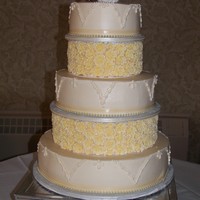 Rose Separators For Roseanne! Royal icing roses cover fake cakes and separate the 3 tiers of this buttercream cake. Simple but elegant!