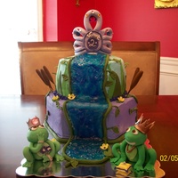 The Frog Prince Frog Prince/Princess themed birthday cake done for my niece Viviana. Gumpaste rhinestone tiara and frogs.. Butter cake with buttercream...