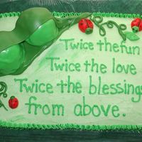 Peapodcake.jpg Cake is banana/chocolate with BC icing. Peas are chocolate covered in mint flavored MMF. Thanks to susancakebabies for the inspiration.