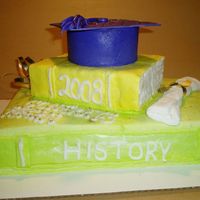 Books & Cap the nightmare cake! DH off at work, home alone with my 4 kids, 2 cakes due. the client chose a pic like this but the books were all fondant...