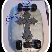 Skating On To New Beginnings This is a carved white cake with MMF. The cross is frozen buttercream transfer, the wheels and trucks are cereal treats covered in fondant...